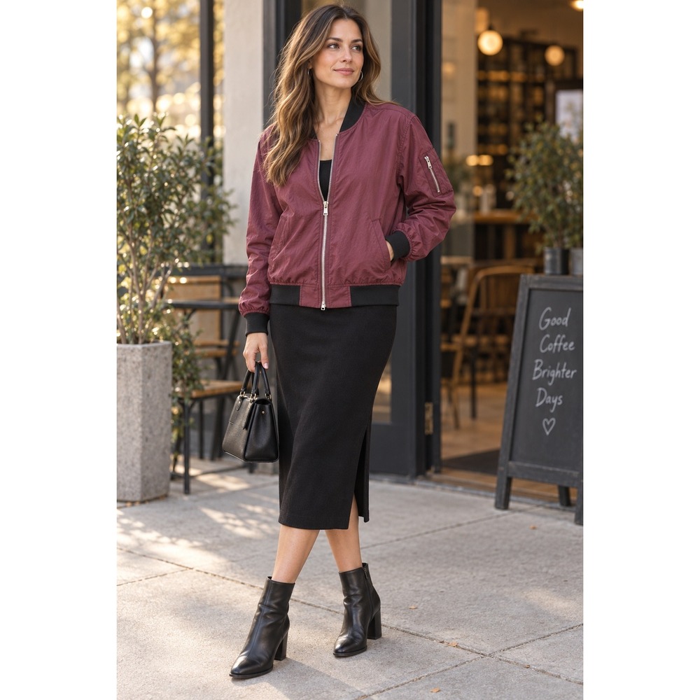 Bagatelle Heritage Burgundy Bomber Lightweight Jacket Women's Size Small Sporty